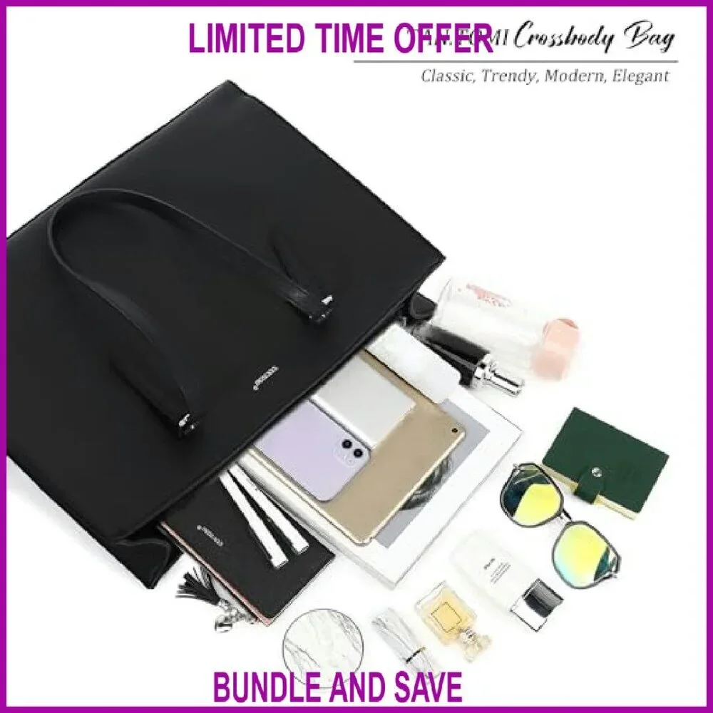 Large 15.6 Inch Laptop Tote Bag with Multiple Compartments & Adjustable Strap